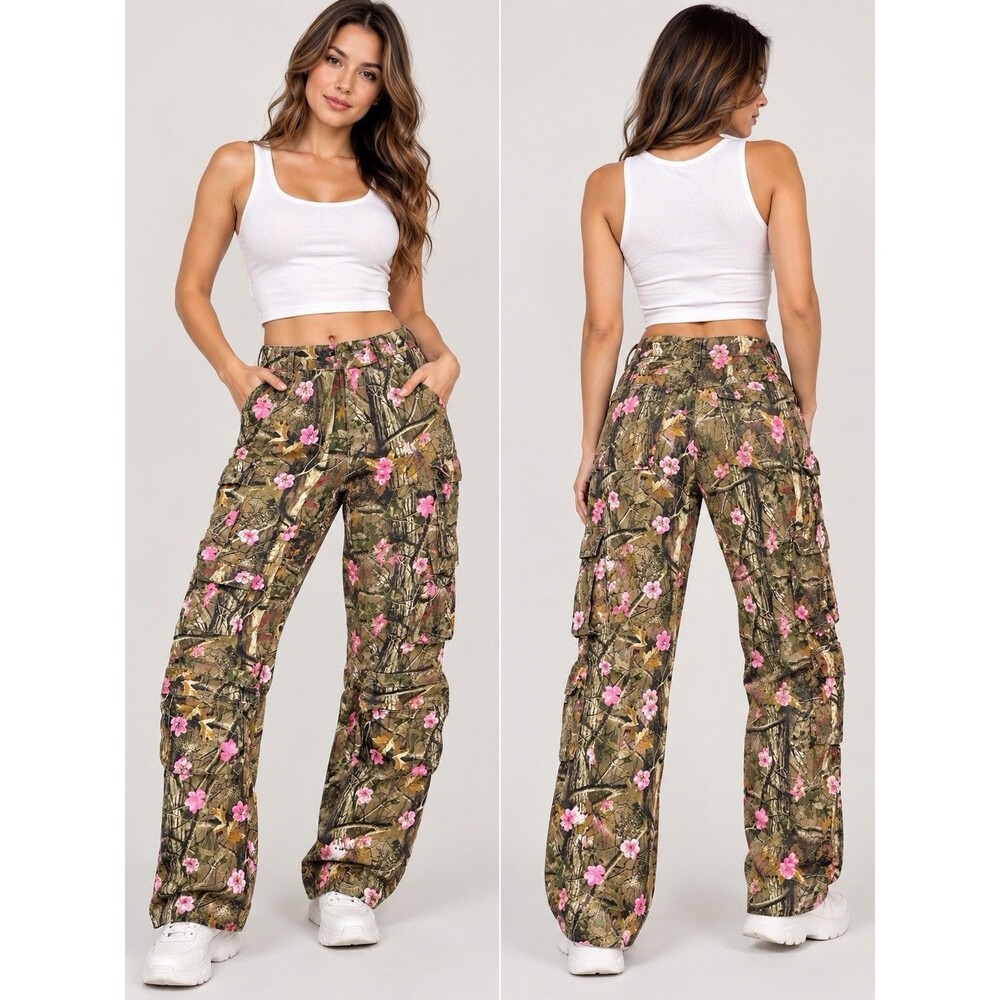 American Bazi Women’s Small Camo Pink Floral Cargo Pants Realtree Style Y2K